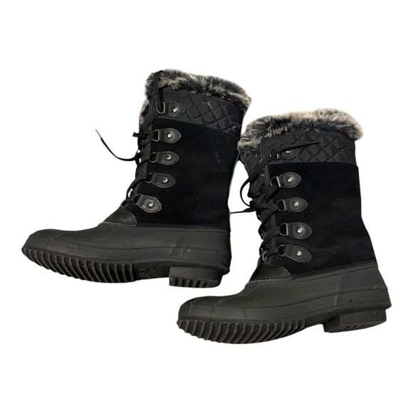 Khombu Colby Tall Black Suede Faux Fur Waterproof Duck Boots 10 - Picture 10 of 14